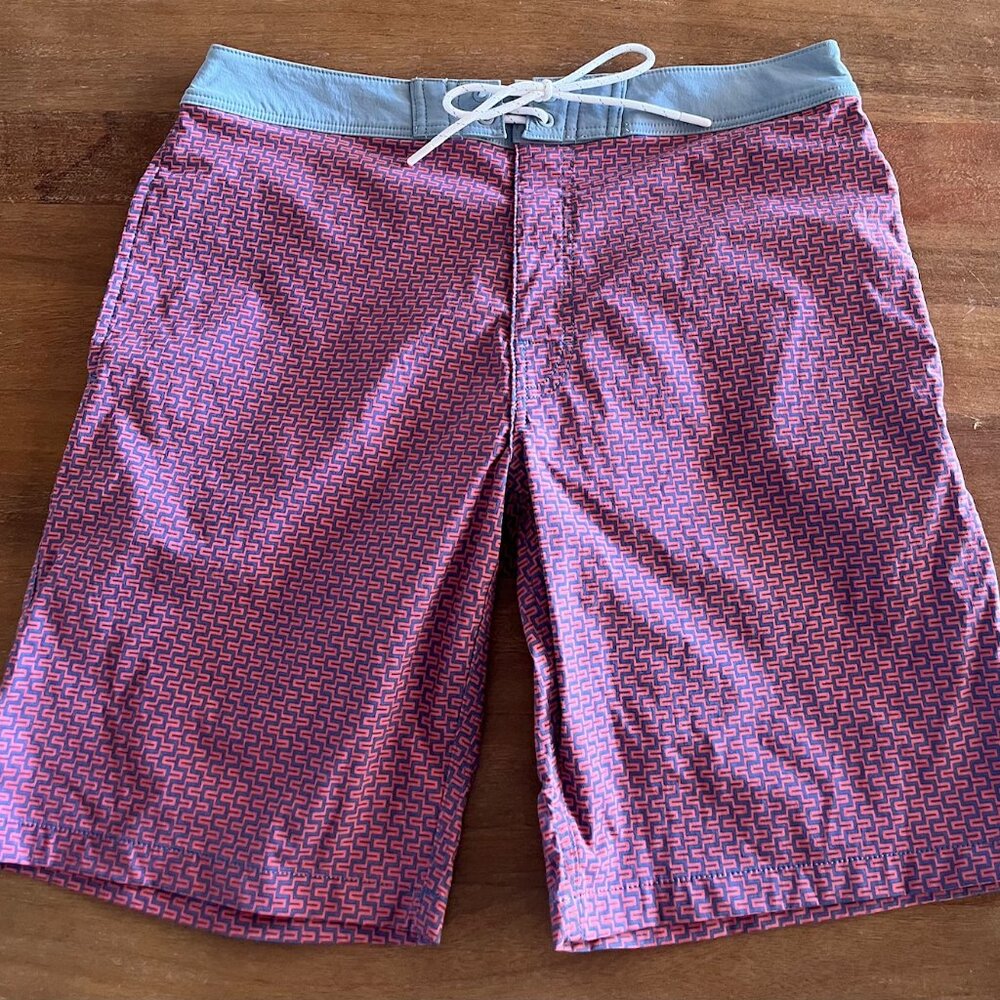 J Crew Board Shorts Men Sz 30 Blue The Original Swimwear Geometric Pattern